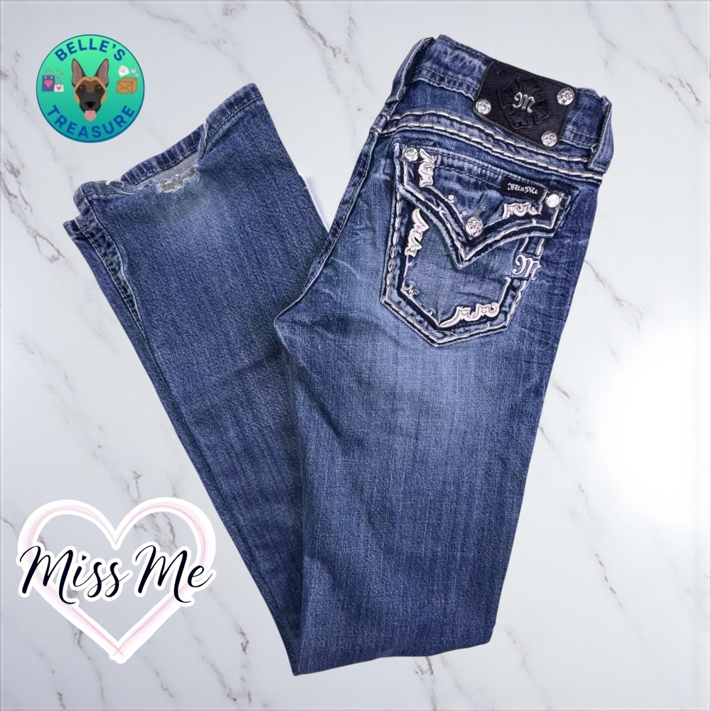 Miss Me Jeans Womens 28 Boot Cut Embellished Pockets Rhinestones Acid Wash 30x34